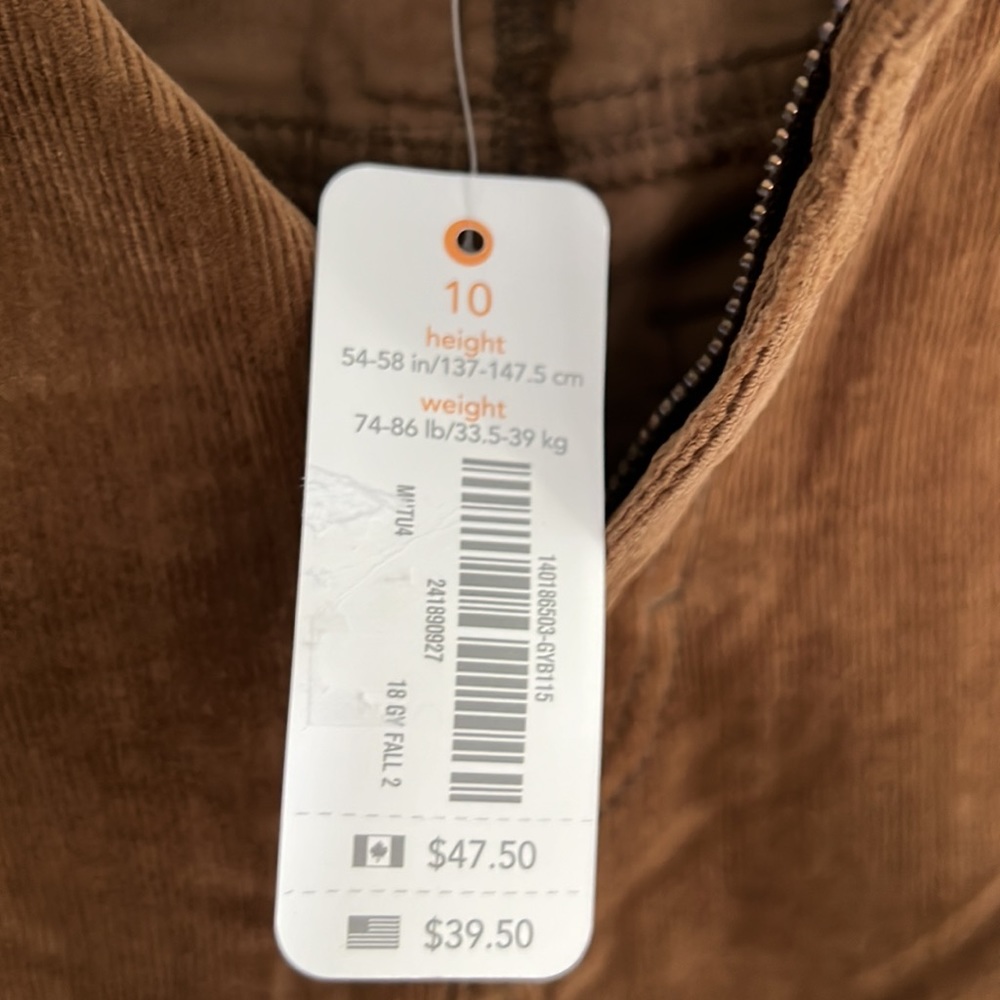 Gymboree corduroy brown, new with tag, size 10 boys